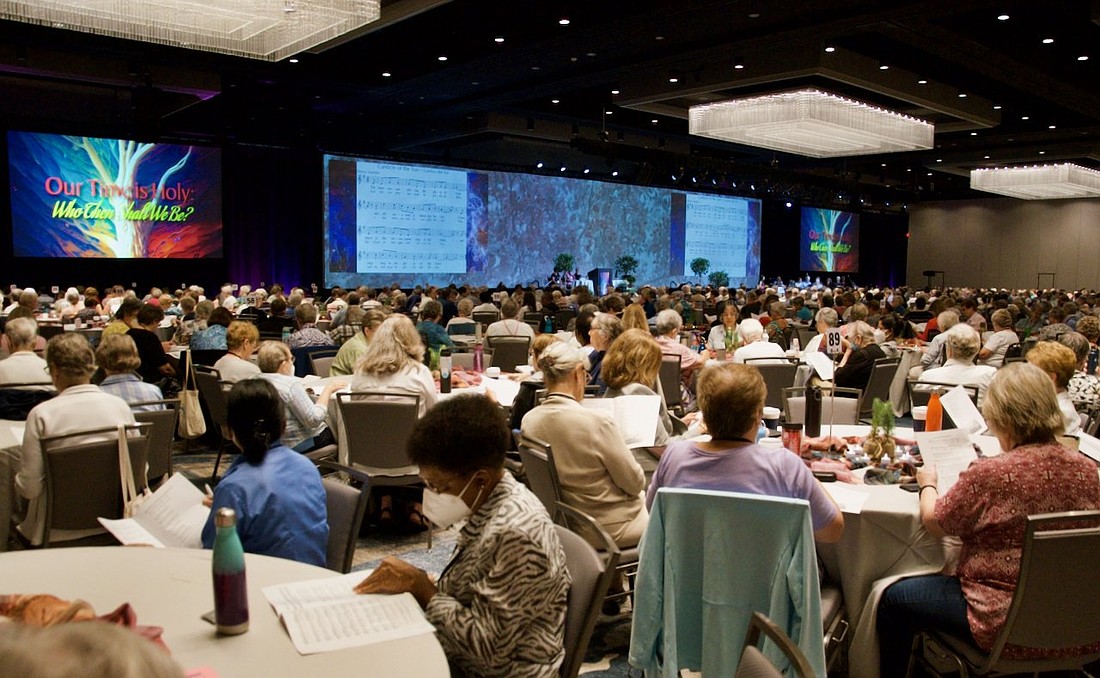 Nearly 800 sisters and their many guests fill a conference hall  Aug. 14, 2024, during the annual assembly of the Leadership Conference of Women Religious in Orlando, Fla. (OSV News photo/Dan Stockman, Global Sisters Report)