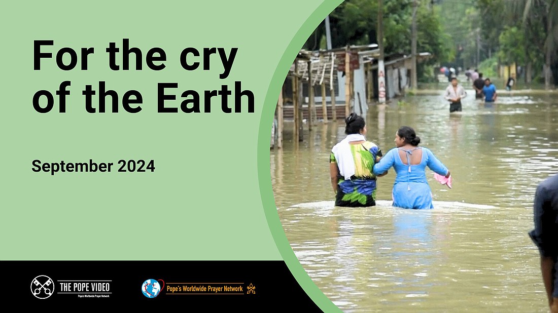 The Pope's Worldwide Prayer Network illustrates Pope Francis' prayer intention for the month of September 2024: "Let us pray that each of us listen with our hearts to the cry of the Earth and to the victims of environmental disasters and climate change, making a personal commitment to care for the world we inhabit." (CNS photo/courtesy Pope's Worldwide Prayer Network)