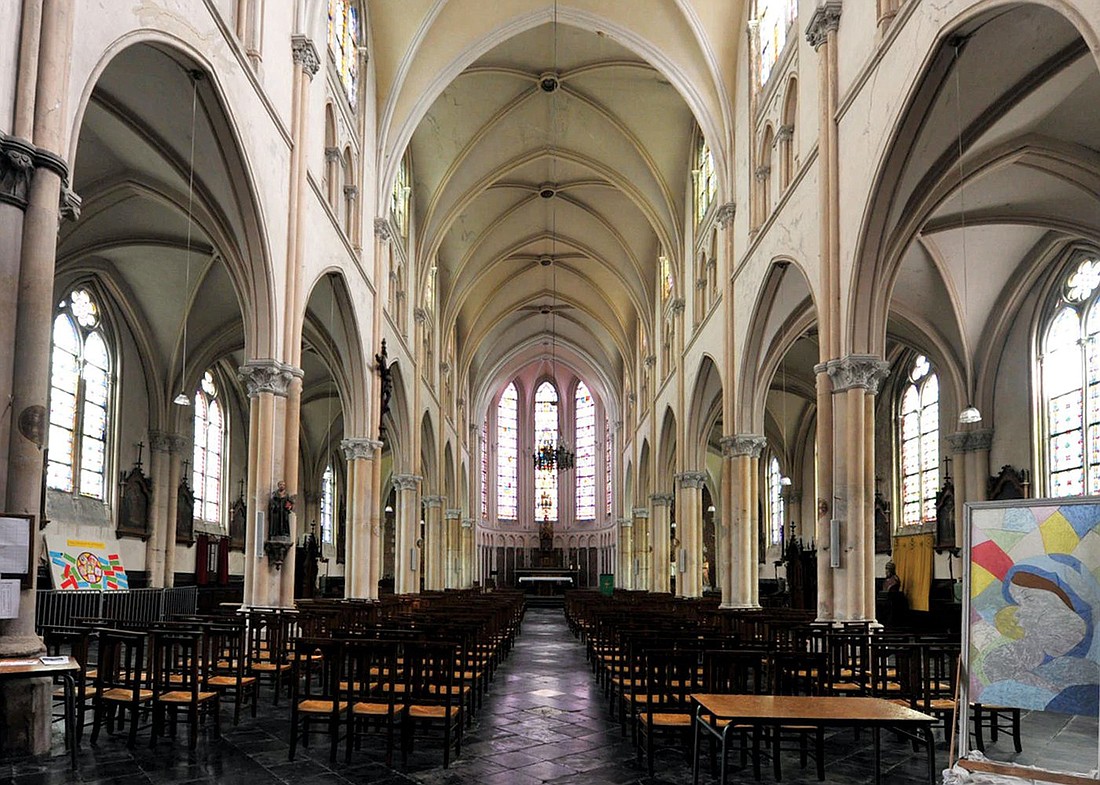 Interior of historic Church of the Immaculate Conception in the northern French town of Saint-Omer is seen in an undated photo. A man was taken into police custody after a major fire broke out at the church in the morning hours of Sept. 2, 2024. causing its bell tower to collapse. (OSV News photo/courtesy Photo Carl, Office de Tourisme de la Région de Saint-Omer)