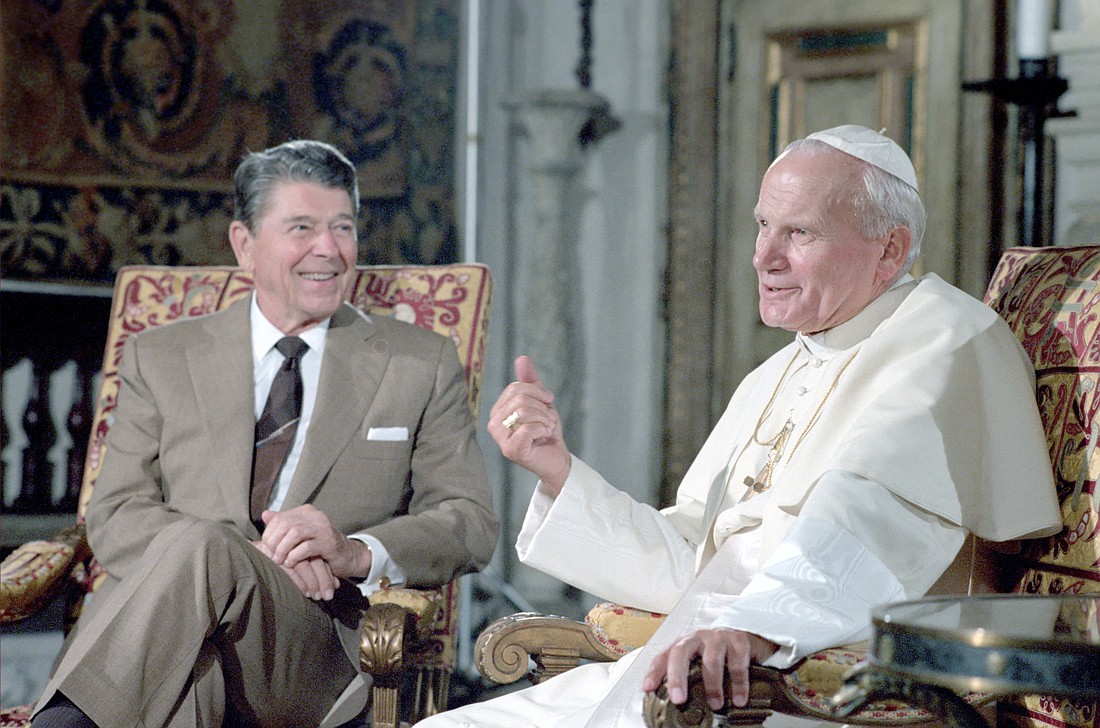 President Ronald Reagan is pictured during a Sept. 9, 1987, trip to Miami and a visit with St. John Paul II at the Vizcaya Museum. (OSV News photo/courtesy Ronald Reagan Presidential Foundation & Institute)