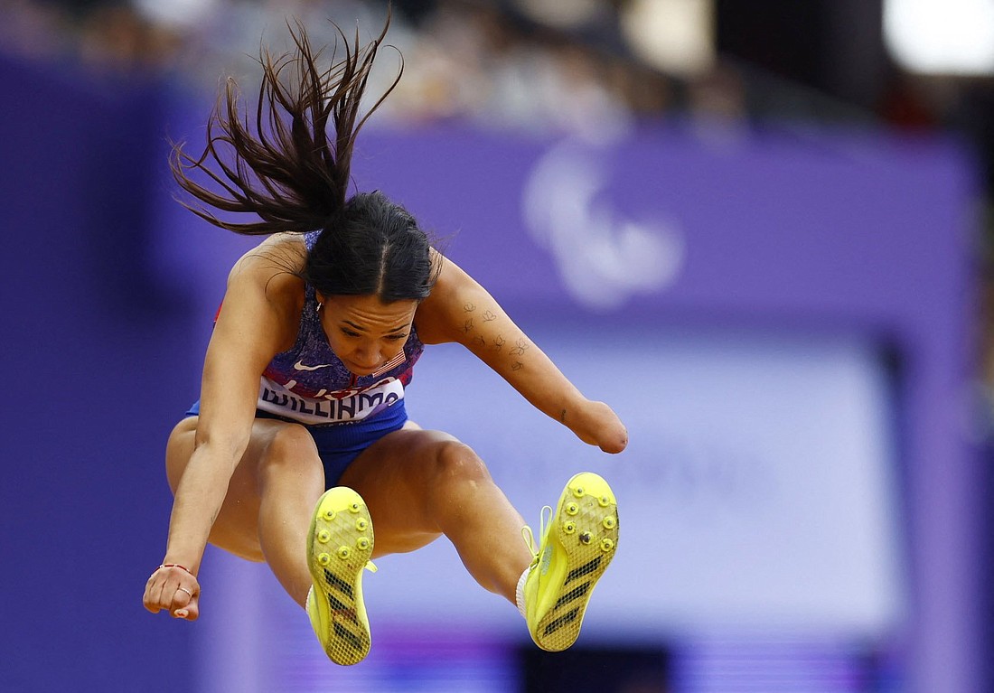 Taleah Williams of United States competes in the Paris 2024 Paralympics women's long jump final Sept. 6, 2024. Following the Olympic Games in Paris, the Paralympics began Aug. 28 and end Sept. 8, with 4,400 athletes competing in 549 medal events across 22 sports. This year, a record 1,983 of the athletes are women. (OSV News photo/Stephanie Lecocq, Reuters)