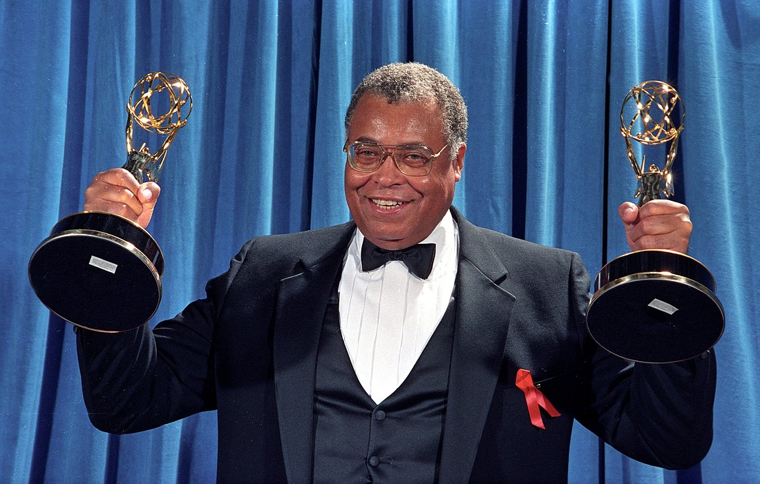 In this file photo, James Earl Jones holds up the two Emmy Awards he won won for Outstanding Lead Actor in a Drama Series for "Gabriel's Fire," and Outstanding Supporting Actor in a Mini-Series or Special for the TNT movie "Heat Wave" in Los Angeles, 1991. (OSV News photo/Mircovich, Reuters file photo scanned from a negative)