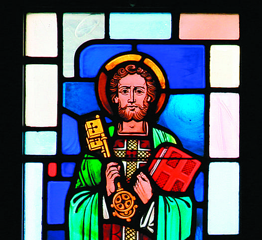 This stained glass image of St. Peter holding the keys to the Kingdom is found in Our Lady Star of the Sea Church, Long Branch. File photo