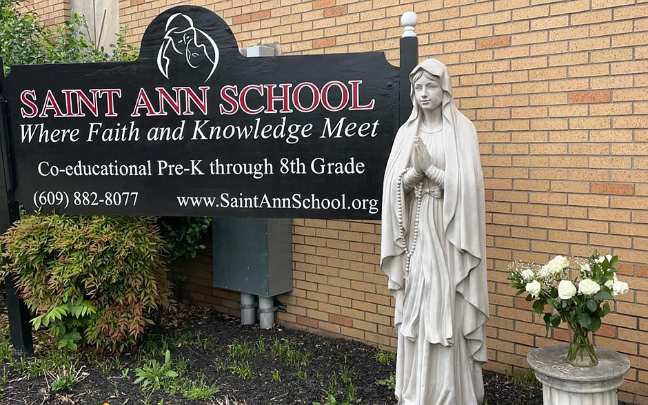 A statue of the Blessed Mother greets visitors to St. Ann School, Lawrenceville. The school celebrates its 60th anniversary this year. Courtesy photo