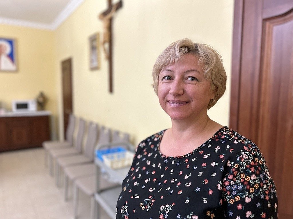 Olena Punda, a consecrated virgin for the Roman Catholic Diocese of Odesa-Simferopol, Ukraine, is seen Sept. 5, 2024, at the offices of the Roman Catholic Cathedral of the Assumption of the Blessed Virgin Mary in Odesa. Punda told OSV News her vocation enables her to "give all, day and night," to those impoverished by Russia’s war on Ukraine. (OSV News photo/Gina Christian)