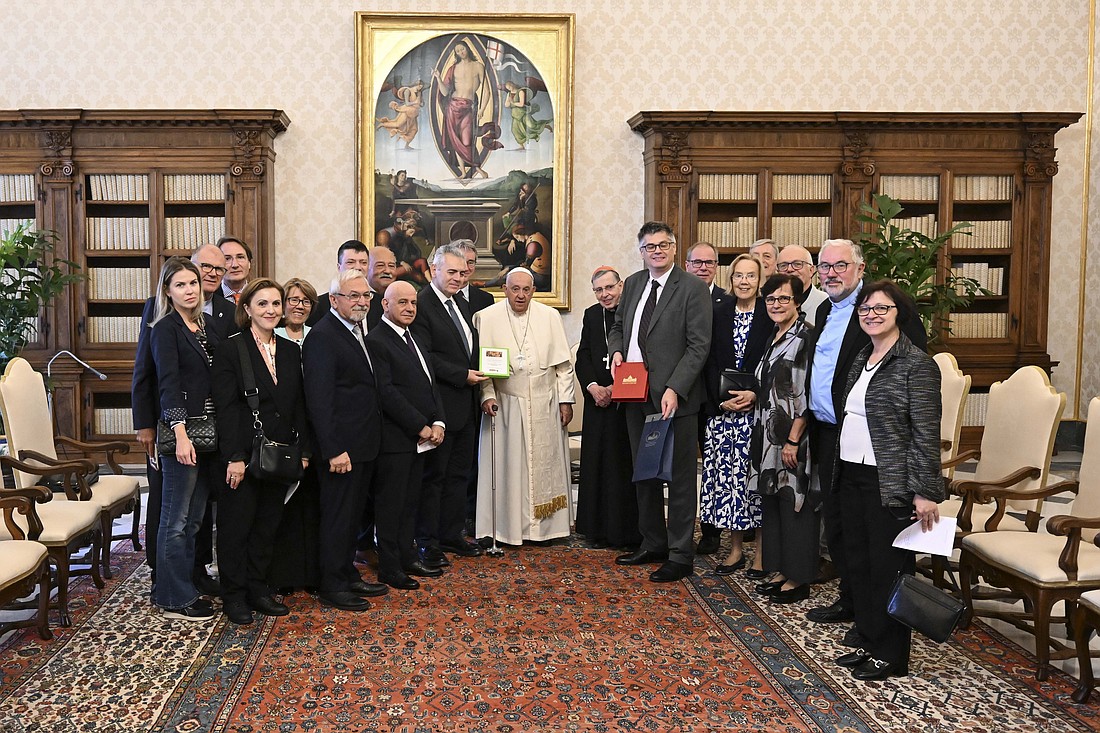 Pope Francis meets with a delegation of members of the "Pasqua Together 2025" initiative during an audience at the Vatican Sept. 19, 2024. (CNS photo/Vatican Media)