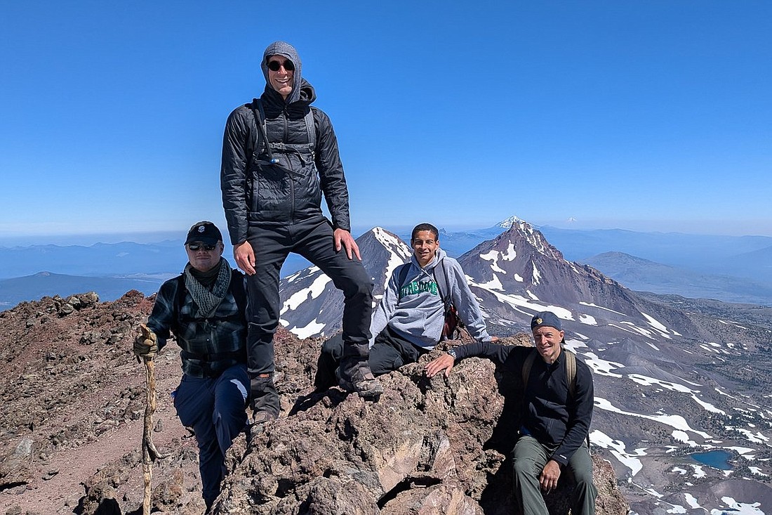 Mount Angel Abbey's mountain climbing monks are pictured  after summing Oregon's South Sister Mountain July 18, 2024. Pictured are Brother Gabriel Brands, Brother Ambrose Stewart, Brother Brandon Contreras and Father Michael Shrum.  (OSV News photo/courtesy Brother Ambrose Stewart)