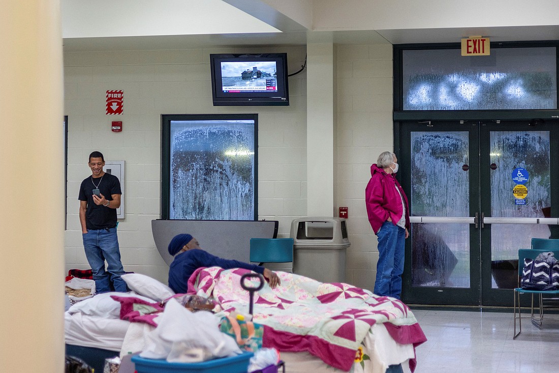 Floridians wait for the arrival of Category 4 Hurricane Helene at Lincoln High School, which was opened as a shelter in Tallahassee, Florida, Sept. 26, 2024. (OSV News photo/Kathleen Flynn, Reuters)