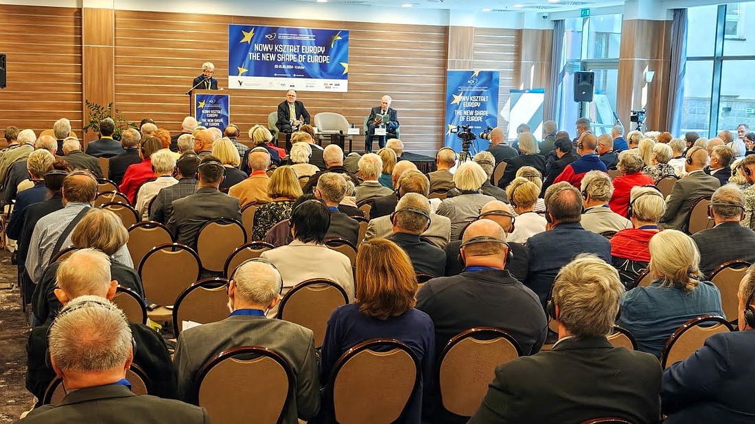 Chantal Delsol, a French philosopher, political historian and novelist, speaks Sept. 20, 2024, at "The New Shape of Europe" international conference in Kraków, Poland, part of a series on the role of Christians in the process of European integration. (OSV News photo/courtesy Bishop Pieronek Foundation) Editors: Best available quality