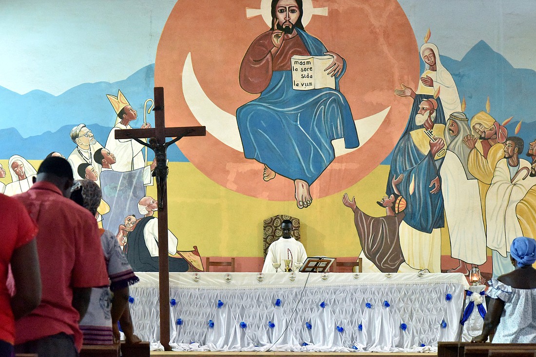 Worshippers pray during Sunday Mass at the cathedral in Kaya, Burkina Faso, May 16, 2019. (OSV News photo/Anne Mimault, Reuters)