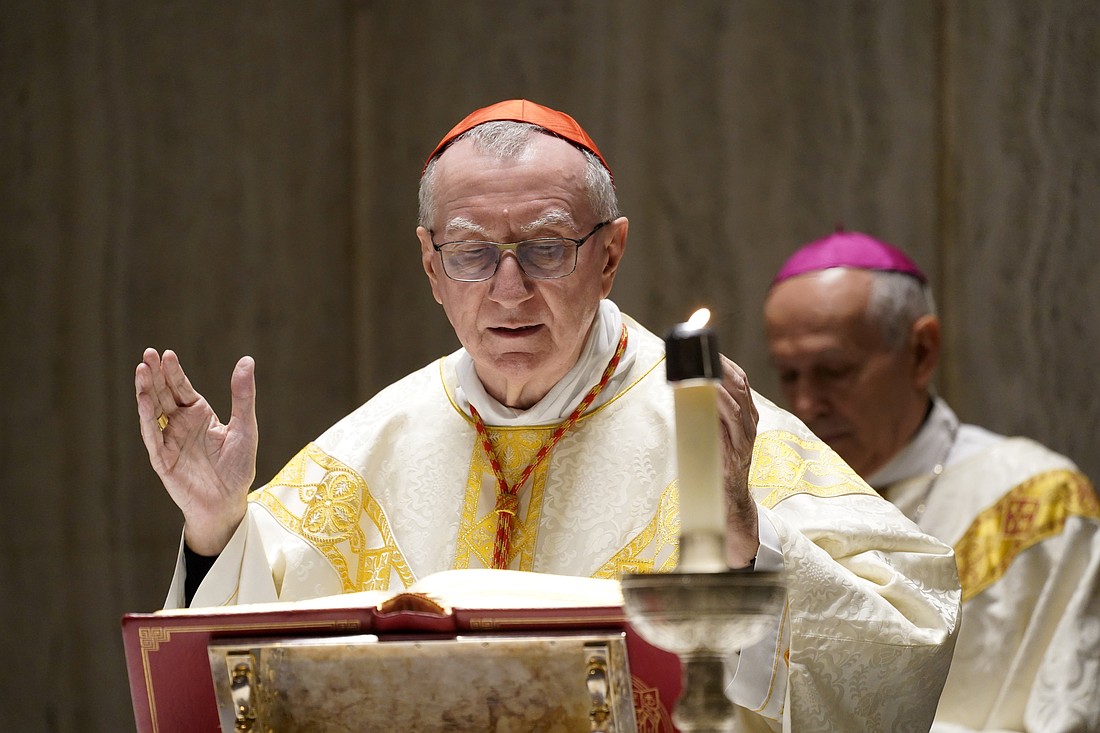 Cardinal Pietro Parolin, Vatican secretary of state, celebrates Mass at Holy Family Church in New York City Sept. 30, 2024. The liturgy marked the 60th anniversary of the Holy See being accorded permanent observer state status at the United Nations. Cardinal Parolin was concluding a visit to New York, where he had participated in the 79th session of the U.N. General Assembly. (OSV News photo/Gregory A. Shemitz)