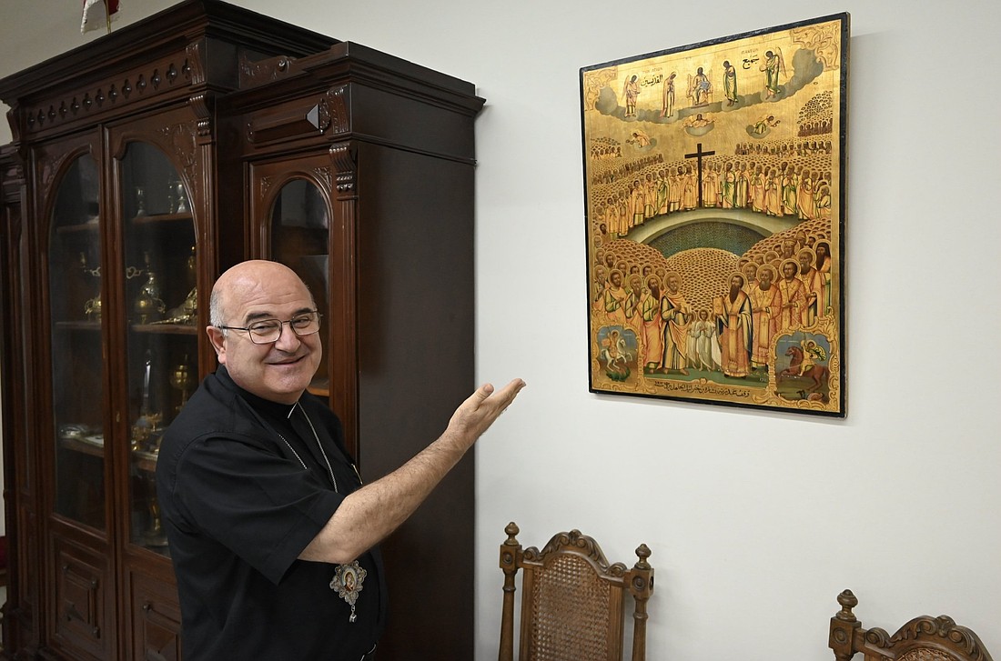 Melkite Catholic Archbishop Georges Bacouni of Beirut and Jbeil gestures during an interview with OSV News at his residency in Beirut Oct 18, 2024. (OSV News photo/Leo Morawiecki)