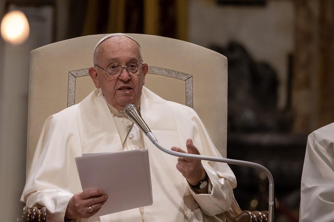 Pope Francis addresses the Rome diocesan assembly at the Basilica of St. John Lateran Oct. 25, 2024. (CNS photo/Pablo Esparza)