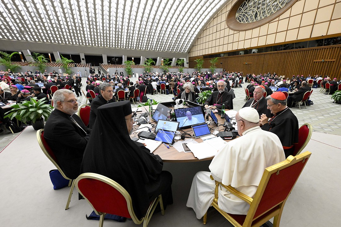 Pope Francis and members of the Synod of Bishops on synodality attend the synod's final working session Oct. 26, 2024, in the Paul VI Audience Hall at the Vatican. (CNS photo/Vatican Media)