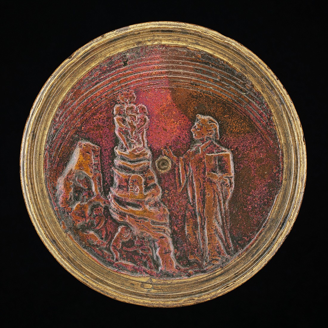 This is a bronze coin titled "Dante before the Mountain of Purgatory [reverse], late 15th century." (CNS photo/Samuel H. Kress Collection via National Gallery of Art)