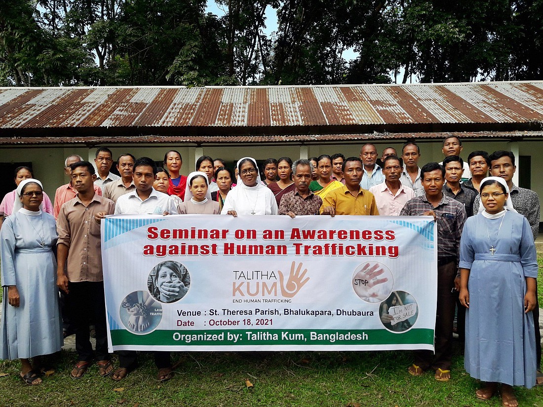 Talitha Kum Bangladesh, one of the world's leading groups combating human trafficking, has organized a second series of seminars to fight the scourge in the country struggling to combat modern-day slavery. Participants in a seminar in the Diocese of Mymensingh are pictured Oct. 18, 2021. (OSV News photo/Stephan Uttom Rozario)