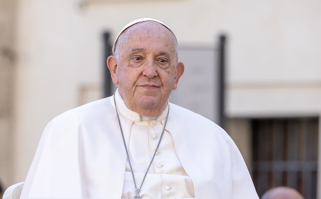 Pope Francis rides in the popemobile during his weekly general audience in St. Peter's Square at the Vatican Nov. 6, 2024. (CNS photo/Pablo Esparza)