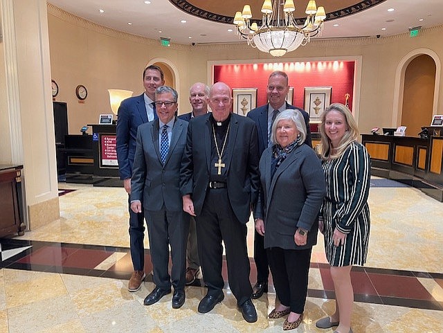 Bishop O'Connell meets CUA President Dr. Peter Kilpatrick and staff during their visit to USCCB. Courtesy photo.