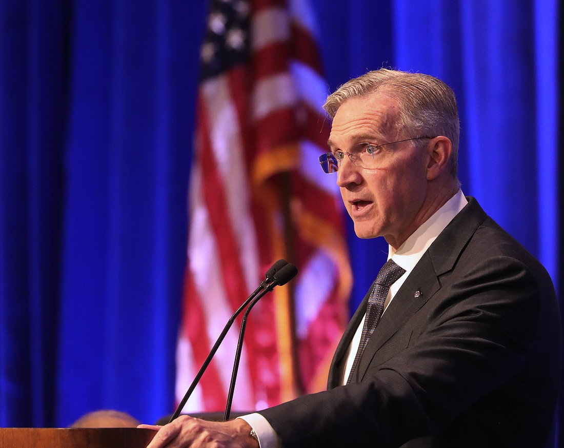 Supreme Knight Patrick Kelly speaks during a Nov. 13, 2024, session of the fall general assembly of the U.S. Conference of Catholic Bishops in Baltimore. (OSV News photo/Bob Roller)