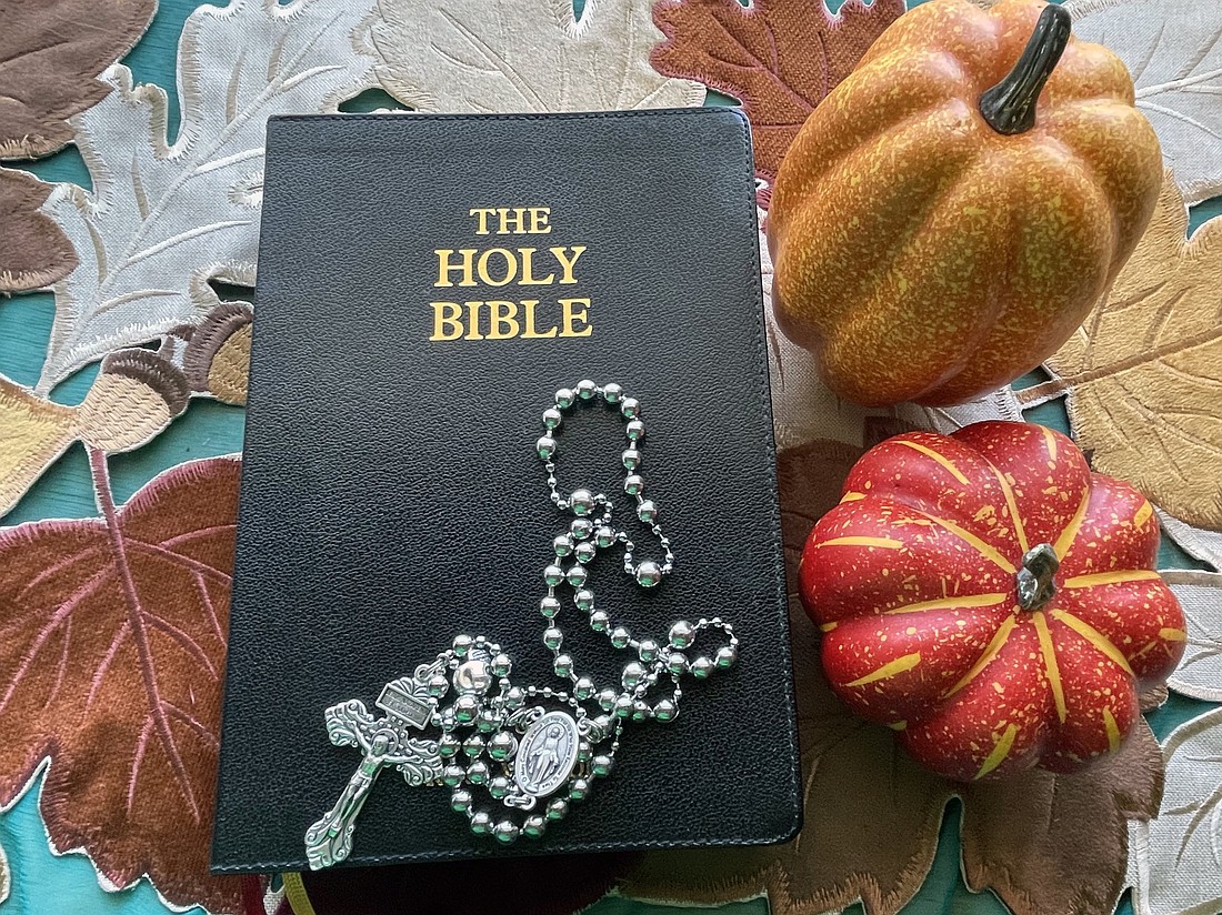 The Holy Bible is pictured on a home altar decorated for autumn Nov. 14, 2024. (OSV News photo/Megan Marley)