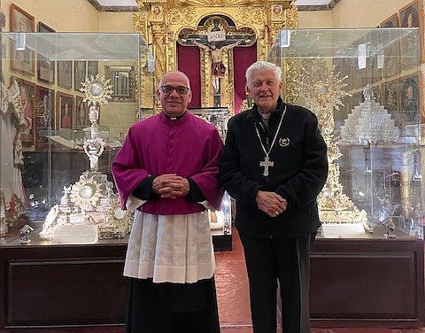 Father Juan Daniel Peirano, left, pastor of St. Thomas More Parish in Manalapan, is pictured with the Most Reverend Salvador Piñeiro, Archbishop of Ayacucho. Staff photo