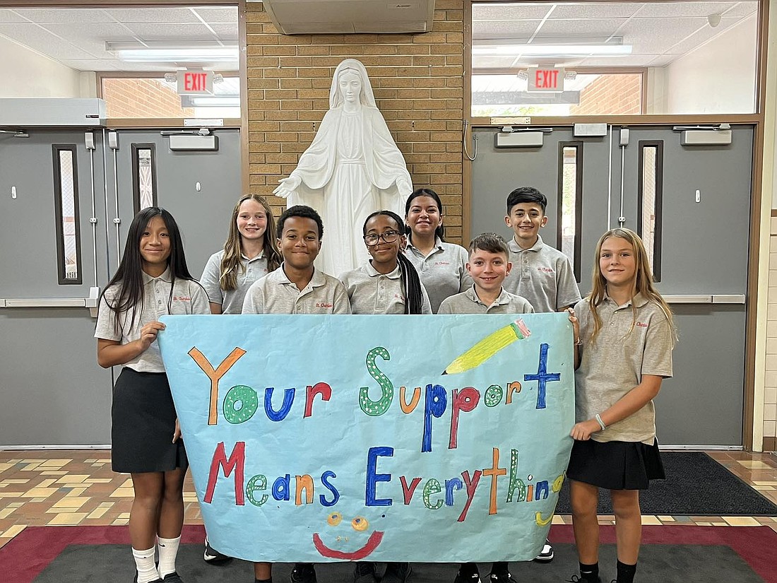 Students from St. Charles Borromeo School, Cinnaminson, show their gratitude to those who supported their school on Giving Tuesday this year. Facebook photo.