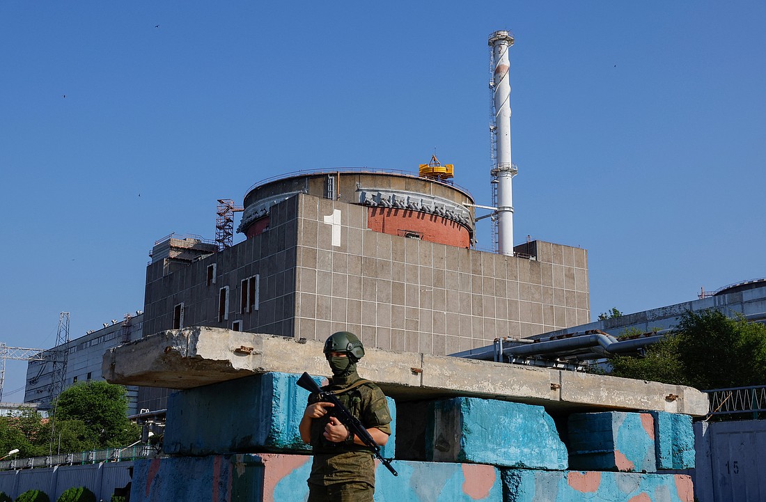 A Russian service member stands guard at a checkpoint near the Zaporizhzhia Nuclear Power Plant before the arrival of the International Atomic Energy Agency (IAEA) expert mission in the course of Russia-Ukraine conflict outside Enerhodar in the Zaporizhzhia region, Russian-controlled Ukraine, June 15, 2023. (OSV News photo/Alexander Ermochenko, Reuters)