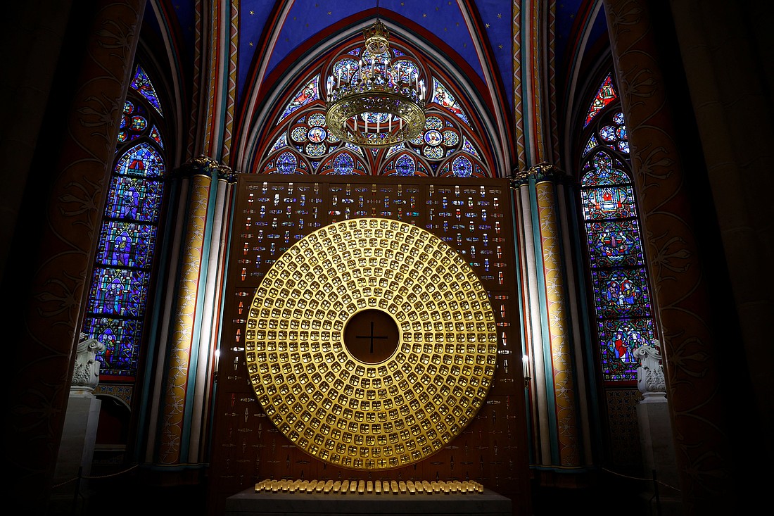 View of the new reliquary for the crown of thorns designed by Sylvain Dubuisson after the inaugural Mass, five-and-a-half years after a fire ravaged the Gothic masterpiece, as part of ceremonies to mark the cathedral's reopening after its restoration, in Paris, Dec. 8, 2024. (OSV News photo/Sarah Meyssonnier, Reuters)