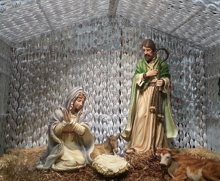 "Spoons of love," inscribed with donations and good deeds performed by parishioners in Our Lady of Good Counsel Parish, West Trenton, form a house surrounding the figures of the Holy Family. Courtesy photo