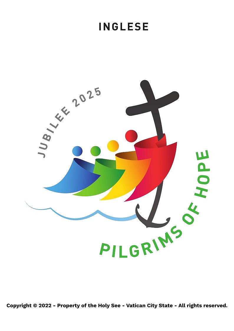 This is the logo chosen by the Vatican for the Holy Year 2025. Pope Francis has chosen the theme, "Pilgrims of Hope," for the jubilee year, which is marked by pilgrimages, prayer, repentance and acts of mercy. (CNS photo/Vatican Media) EDITORS: FOR EDITORIAL USE ONLY.