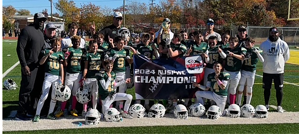 The St. James Royals 11U football team proudly displays its banner after winning the New Jersey State Pop Warner championship. Courtesy photo