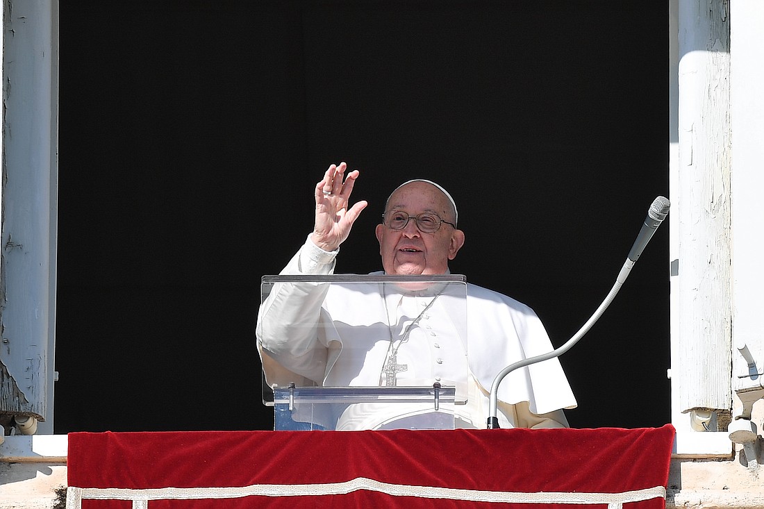 Pope Francis greets visitors in St. Peter's Square gathered to pray the Angelus prayer on the feast of the Holy Family, Dec. 29, 2024. (CNS photo/Vatican Media)