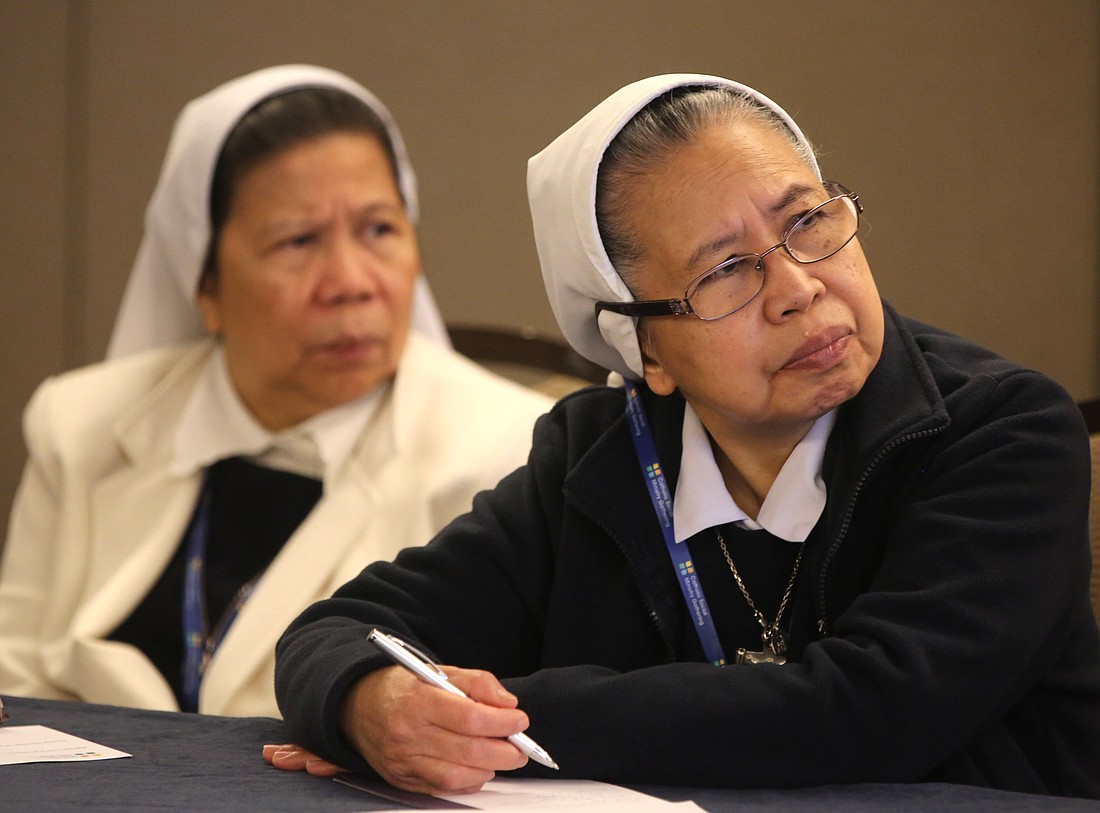 Women religious listen to a lecture titled "Mental Health: Moving Past the Taboo to a Culture of Acceptance"  Jan. 28, 2023, during the Catholic Social Ministry Gathering in Washington, where the 2025 CSMG will take place Jan. 25-28 under the theme, "Missionaries of Hope, Advocates for Justice." (OSV News photo/Bob Roller)