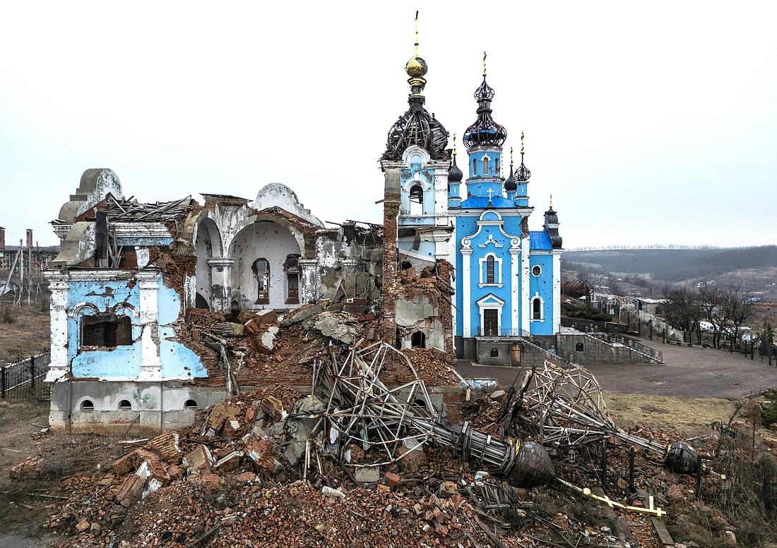 A church destroyed by a Russian attack on the village of Bohorodychne in Ukraine's Donetsk region is pictured Feb. 13, 2024. The Ministry of Foreign Affairs of Ukraine issued a statement Jan. 10, 2025, regarding the status of religious freedom in that nation, which has been misrepresented by Russia in a bid to undercut aid to Ukraine. (OSV News photo/Vladyslav Musiienko, Reuters)