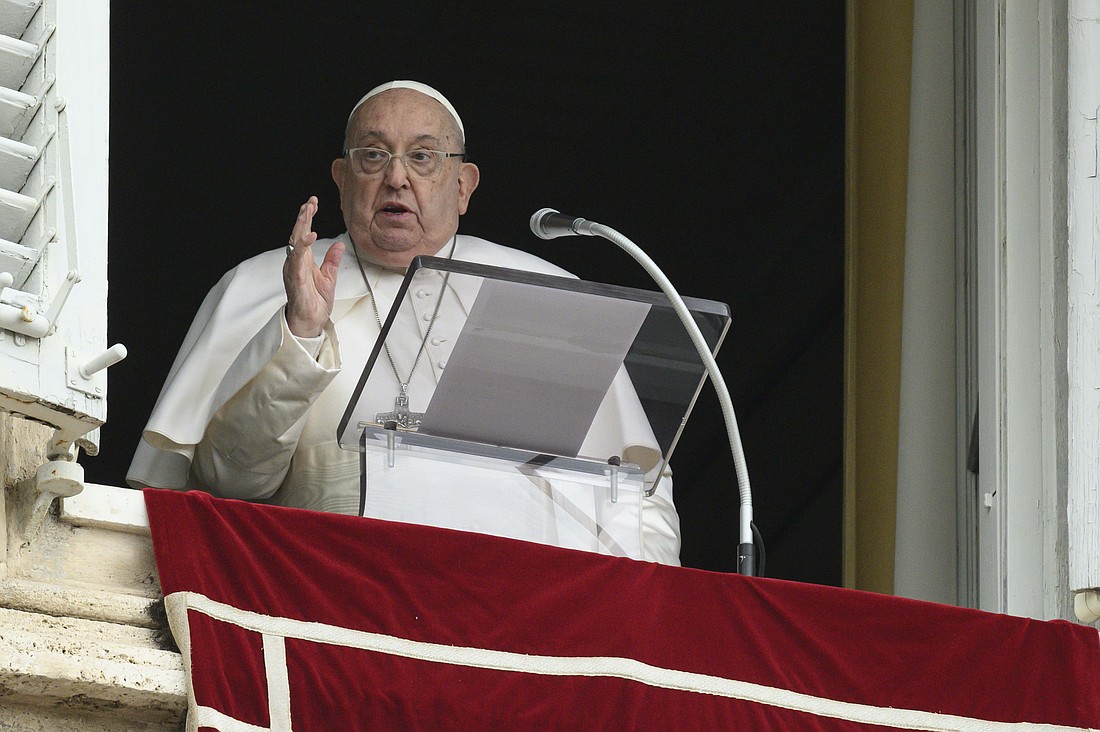 Pope Francis gives his blessing to people gathered in St. Peter's Square at the Vatican for the recitation of the Angelus prayer Jan. 19, 2025. (CNS photo/Vatican Media)