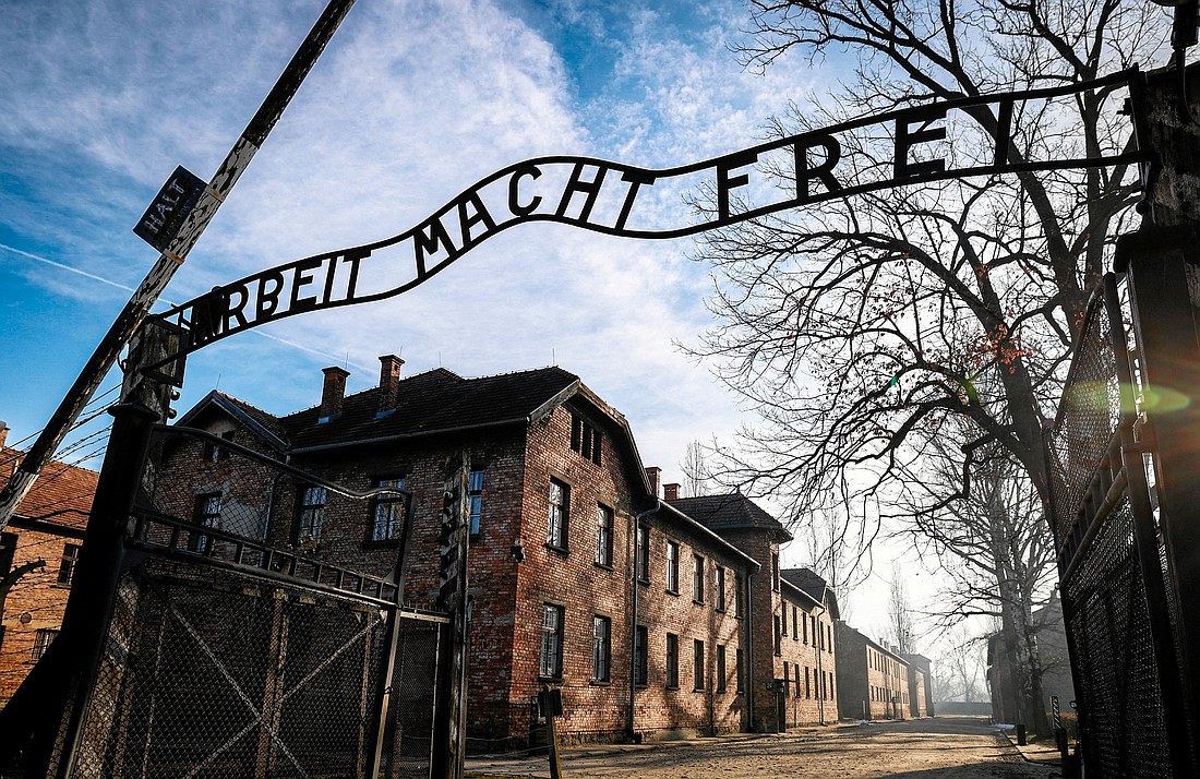 The gate that reads "Arbeit macht frei" ("Work sets you free") is seen Jan. 27, 2025, at the Nazi German Auschwitz-Birkenau concentration and extermination camp in Oswiecim, Poland.  Jan. 27 was the 80th anniversary of the liberation of Auschwitz-Birkenau. (OSV News photo/Grzegorz Celejewski, Reuters)