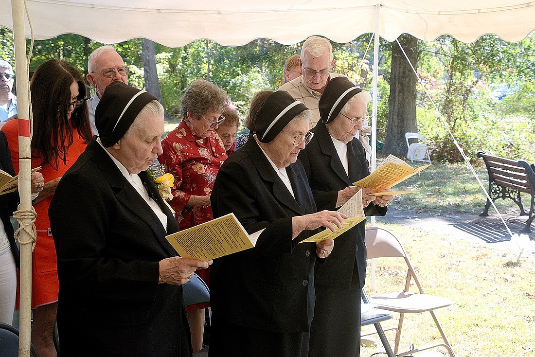 Filippini Sisters Lucy Battistuz, Carolyn Houck and Domenica Troina attend the Oct. 6 Mass celebrating the Morning Star House of Prayer's 50-year presence in Ewing. Joe Moore photo