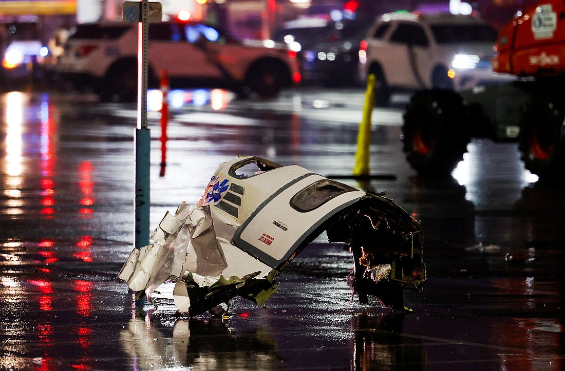 Debris of the aircraft lies on the ground at the site of a plane crash in Philadelphia, Jan. 31, 2025. (OSV News photo/Rachel Wisniewski, Reuters)