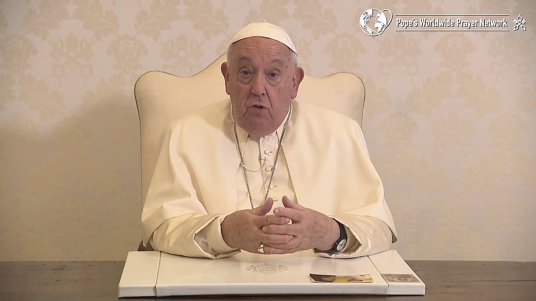 Pope Francis appears presents his prayer intention for the month of February, "For vocations to the priesthood and religious life," in a video message released by the Vatican Feb. 4, 2025. (CNS screengrab/Pope's Worldwide Prayer Network)