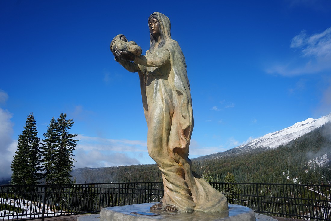 An undated photo shows a sculpture of Our Lady of Mt. Shasta and the Christ Child at the ski resort in McCloud, Calif. Sitting at 20 feet tall, Our Lady of Mount Shasta was unveiled in December  2024 to much fanfare and applause at the ski park. (OSV News photo/Mt. Shasta Ski Resort)