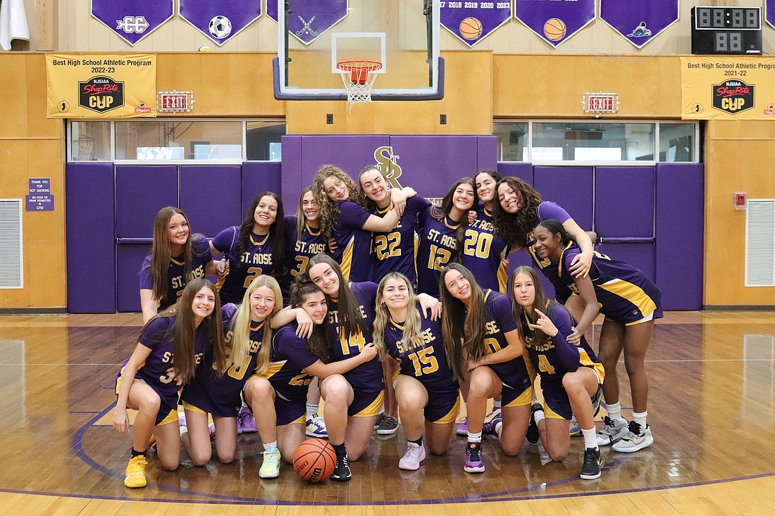 The St. Rose, Belmar girls basketball team has been outstanding this year with an 18-3 record and No. 7 state ranking as of Jan. 6. The Purple Roses know the real work starts soon with the Shore Conference and NJSIAA South Jersey Non-Public A tournaments looming. Photo courtesy of St. Rose High School