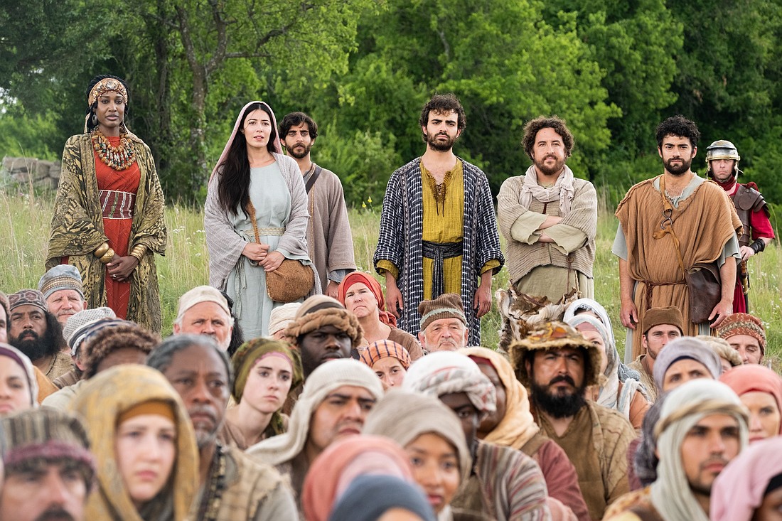 Actor Giavani Cairo, far right, and other cast members are pictured in a scene from the hit series on Jesus Christ "The Chosen." Cairo portrays Judas Thaddeus, one of the Twelve Apostles in the show. (OSV News photo/The Chosen)