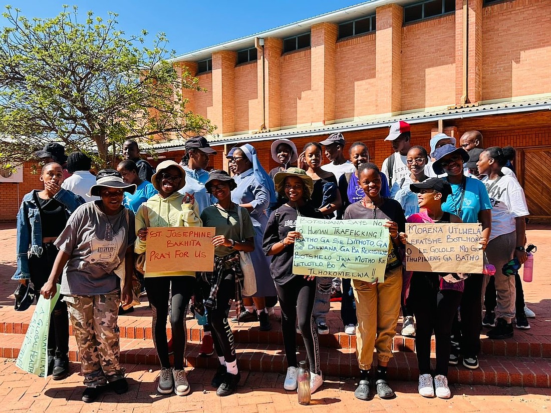 Youths gather in Botswana Feb. 8, 2025, to mark the beginning of a campaign called "Hope in Africa: A Jubilee Call to End Human Trafficking." Marches and Masses in more than 30 African countries were organized to raise voices against human trafficking on Feb. 8, the feast day of St. Josephine Bakhita, patron saint of victims of the crime of human trafficking. (OSV News photo/courtesy PACTPAN).