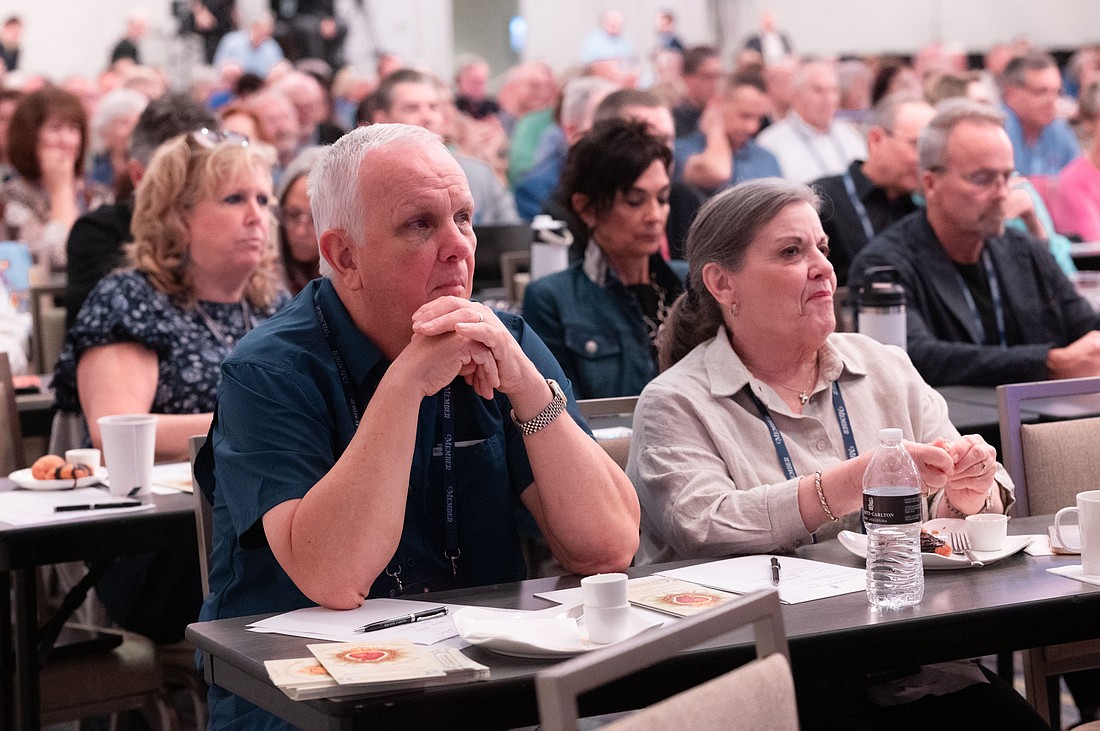 Laypeople and religious from around the country listen to speakers during a Feb. 8 session of the 2025 Legatus International Summit held at the Ritz-Carlton in Naples, Fla. (OSV News photo/Tom Tracy)