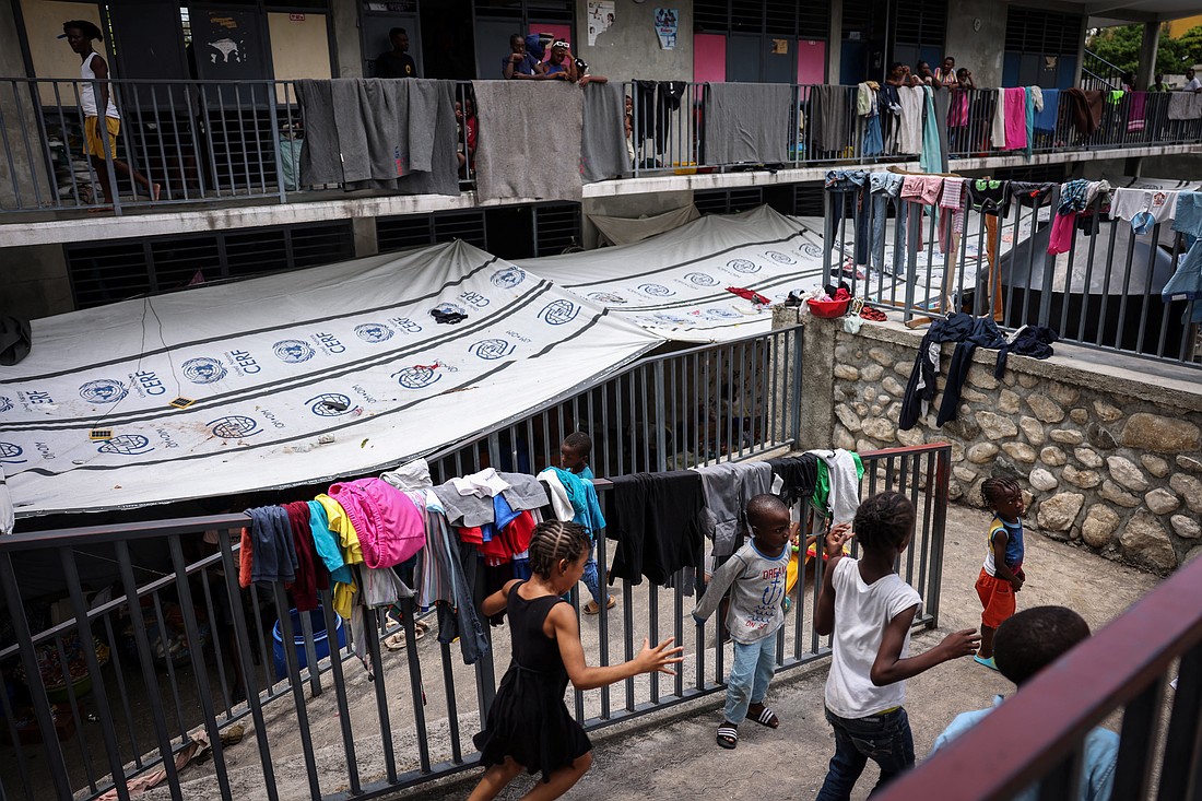 Children displaced by gang war violence play at Argentine Bellegarde National School in Port-au-Prince, Haiti May 6, 2024, which was transformed into a shelter where people live in poor conditions. (OSV News photo/Ricardo Arduengo, Reuters)