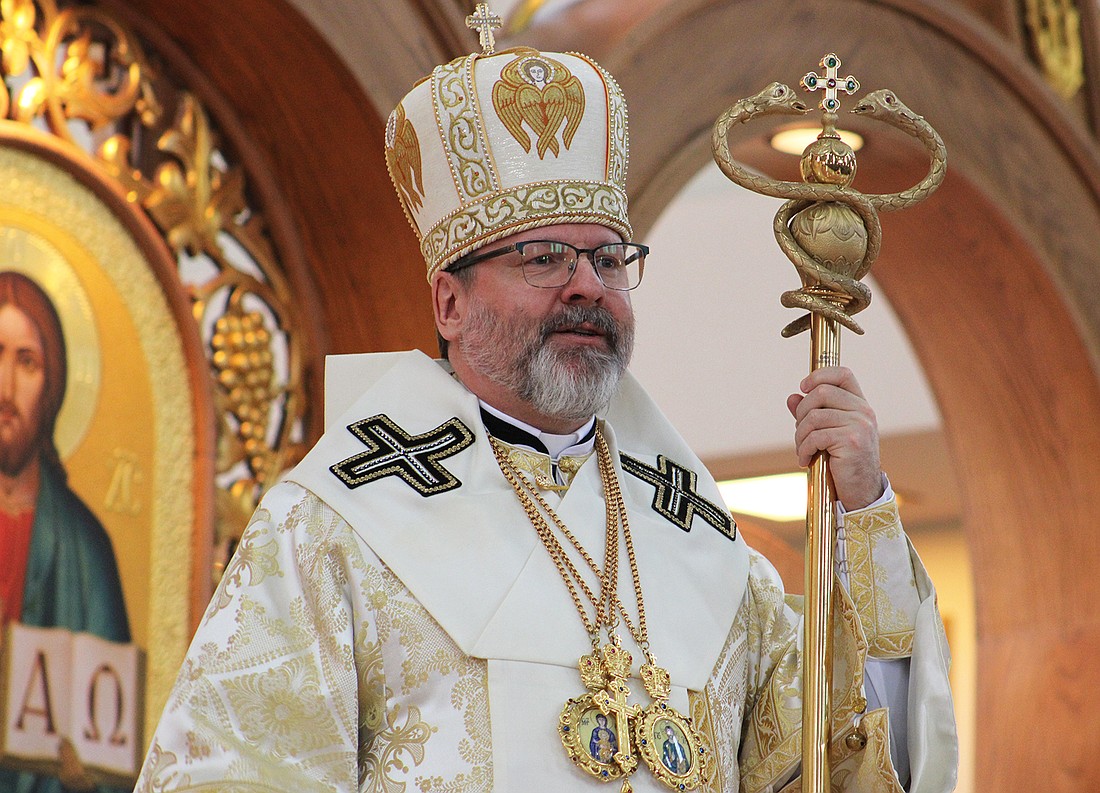 Major Archbishop Sviatoslav Shevchuk, patriarchal head of the Ukrainian Greek Catholic Church, delivers a homily during the Divine Liturgy at the Ukrainian Catholic Cathedral of the Immaculate Conception in Philadelphia Feb. 16, 2025, while on his annual pastoral visit to the U.S. (OSV News photo/Gina Christian)