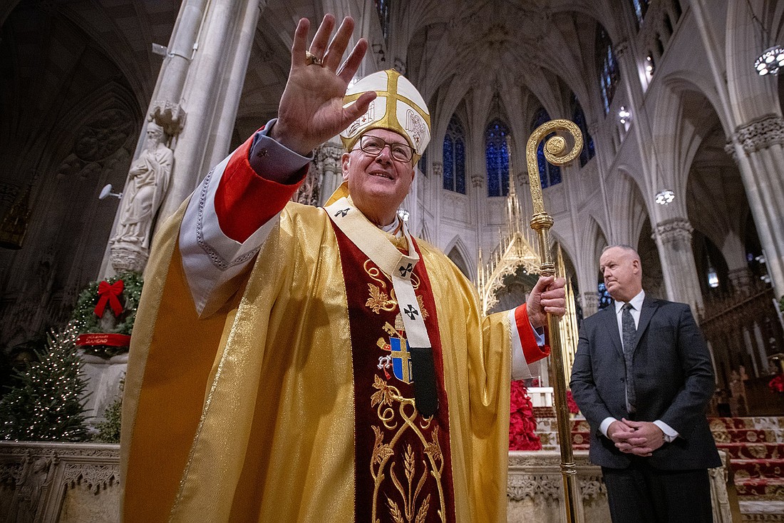 Cardinal Timothy M. Dolan celebrates Mass at St. Patrick's Cathedral in New York City Dec. 29, 2024, to mark the kickoff of the 2025 Jubilee, with similar celebrations taking place in dioceses around the world. Cardinal Dolan delivered a homily Feb. 15, 2025, at the Basilica Cathedral of St. John the Baptist in St. John's, Newfoundland, after the cardinal’s flight to Ireland was unexpectedly diverted. (OSV News photo/Jeffrey Bruno)