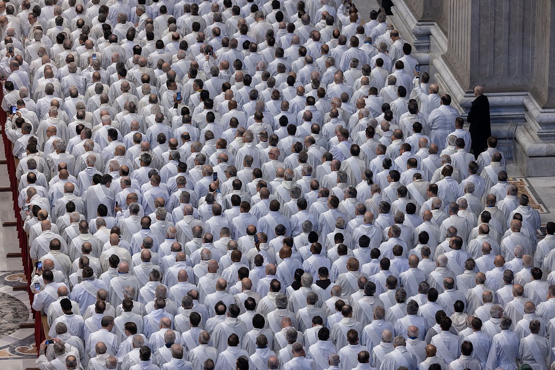 Deacons attend a diaconate ordination Mass in St. Peter's Basilica celebrated during the Jubilee of Deacons at the Vatican Feb. 23, 2025. (CNS photo/Pablo Esparza)