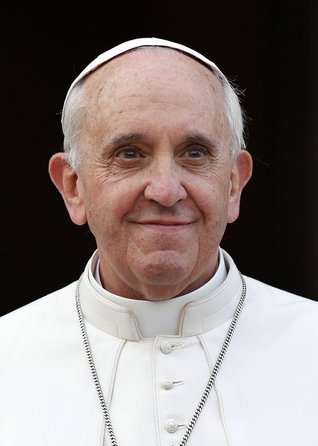 Pope Francis smiles as he greets the crowd outside after praying the rosary at the Basilica of St. Mary Major in Rome May 4, 2013. (CNS photo/Paul Haring)