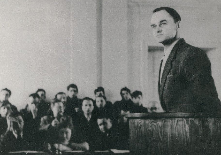 Capt. Witold Pilecki is seen during his 1948 sham communist trial in Warsaw, Poland. A veteran officer of the Polish Army and member of World War II underground resistance Home Army, he voluntarily entered Auschwitz to gather intelligence and later escaped the death camp in 1943 to alert the world to ongoing Nazi atrocities. A devout Catholic, he was tried by Polish communists after World War II and executed in May 1948. (OSV News photo/courtesy Institute of National Remembrance)